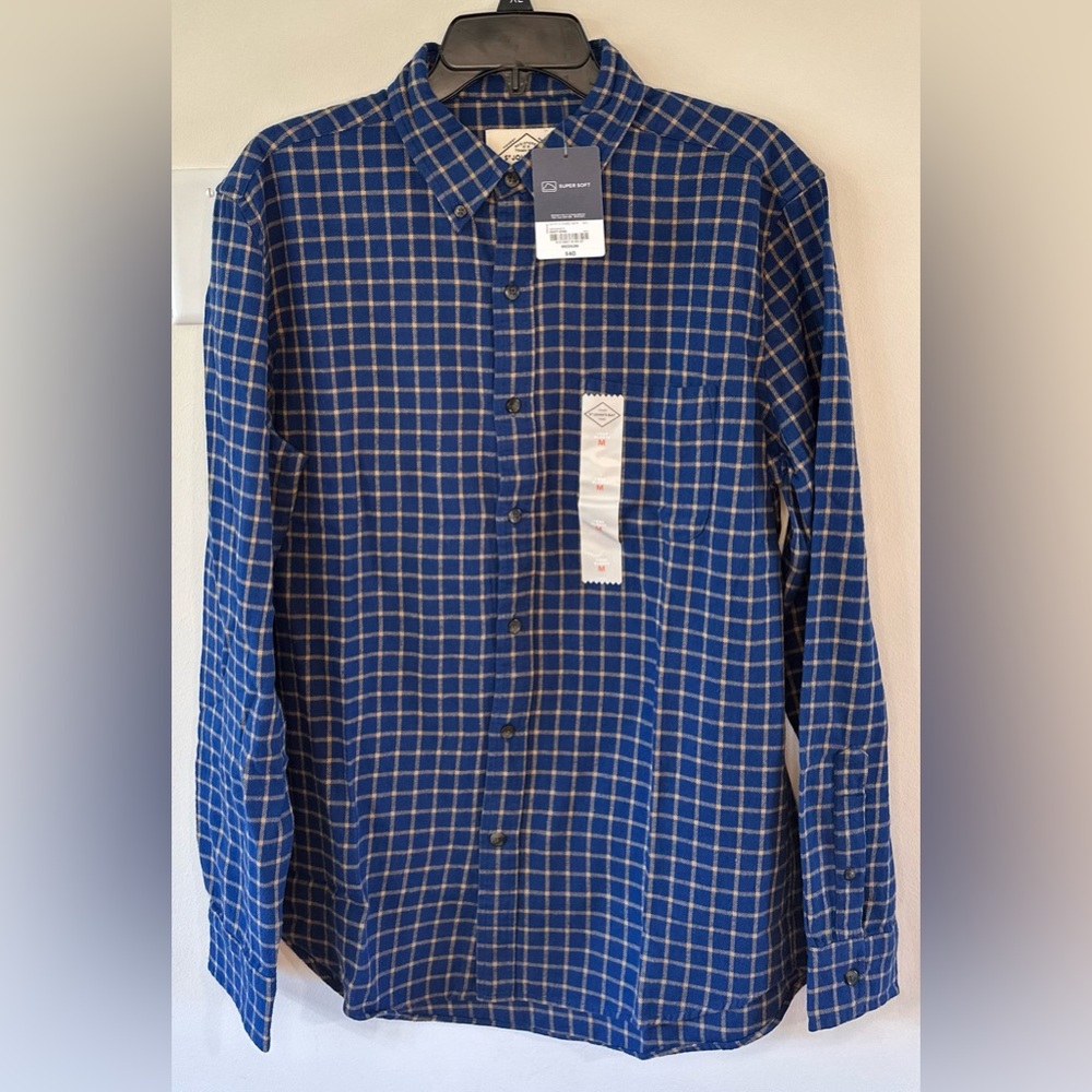 St Johns Bay Men’s Navy Grid Button Down Flannel Shirt NWT Size Medium